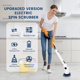 DLD Electric Spin Scrubber, 2024 New Electric Scrubber for Cleaning, Shower Scrubber with Long Handle & 8 Replacement Heads, Remote Controlled Shower Cleaner Brush for Bathroom Tub Tile