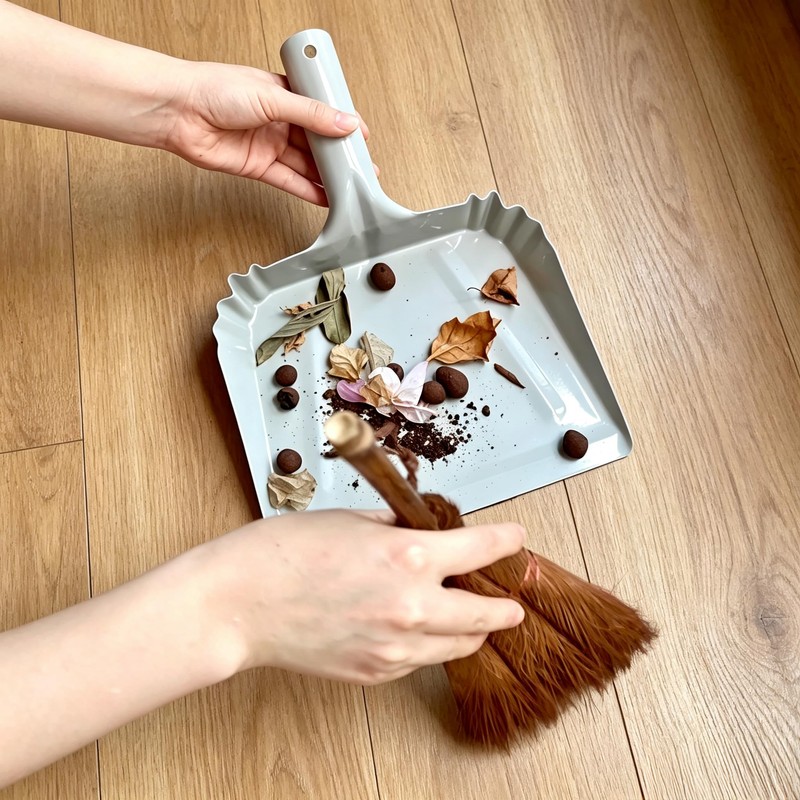 Small Metal Dust Pan and Brush for Fireplace, Garage, Shop,