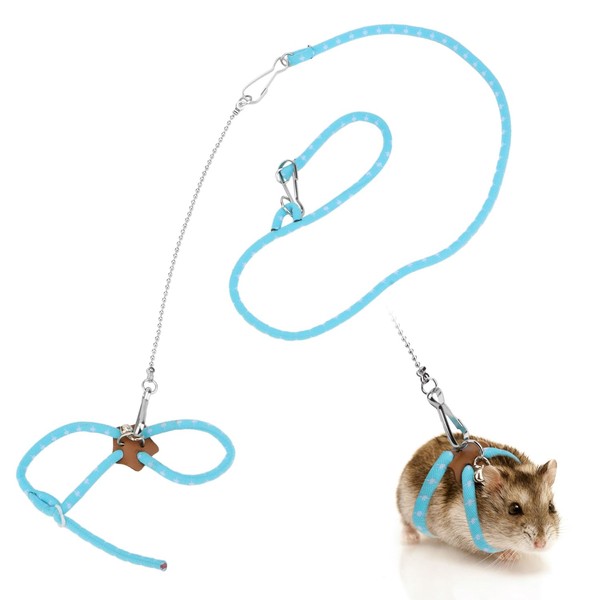 Hamster Training Lead Leash Nylon for Hamster Rat Squirrel Gerbil Pet Cage Playhouse Leashes Band Finder Collar Bell (Blue)