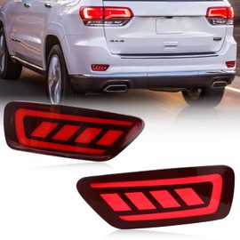 PGTOPONE Red LED Rear Bumper Reflectors Fog Brake Tail Light Sequential Turn Signal Lamps Accessories Compatible with Jeep Grand Cherokee 2012-2021 Compass 2011-2017 Dodge Journey 2011-2017 (RED)