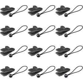 12 Pcs Tarp Clips and 12Pcs Ball Bungee Cords -Tarp Clamps Heavy Duty Lock Grip Tent Pool Awning Fasteners Clips with 6 Inch Bungee Ball Cords for Outdoor Camping Canopies Tarps Cargo Tent etc.