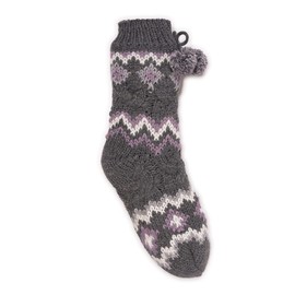 MUK LUKS Women's Chunky Fairisle/Cable Mix Cabin Socks, Grey, S/M
