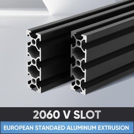 FAHKNS 2PCS 2060 Aluminum Extrusion European Standard, V Slot Extruded Aluminum, 1500mm Length Anodized Linear Rail for 3D Printer Engraving Machine Workbench DIY Black