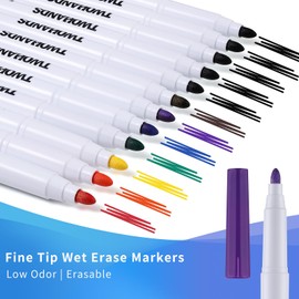 TWOHANDS Wet erase Markers Fine Tip,Glass Whiteboard Markers,8 Colors,Acrylic Calendar Planning Board,Windows,Mirror,12 Count,19707