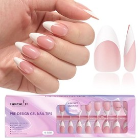 CANVALITE French Tip Press On Uñas Puntas de Gel para Uñas - 300Pcs Pre-Coloreadas Prensa Rápida y Fácil En Uñas Clavos Falsos de Almendra Con Diseños
