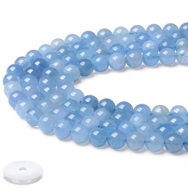 QINJIEJIE Natural Aquamarine Beads 50 Pieces 8 mm with Hole Gemstone Crystal Beads for Crafts Round Blue Beads for Bracelets Adults DIY Necklace Jewellery Making