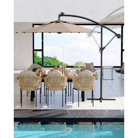 10FT Cantilever Patio Umbrella with Cross Base, 360-degree Rotation Outdoor Offset Umbrella with Infinite Tilt, Outside Market Umbrellas for Deck Poolside Lawn Backyard, Tan