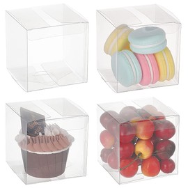 BENECREAT 20pcs Clear Party Favor Boxes 8 x 8 x 8 cm Square PET Gift Boxes with Protective Film for Jewellery Storage Display, Wedding, Valentine's Day