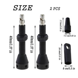 2 PCS Tubeless Presta Valve Stem ，40mm Lightweight Aluminum Alloy Detachable Valve Kit for Bicycle, Black Tubeless Presta Valve Stems, Super Light Alloy