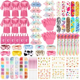 Suhine 6 Sets Girls Spa Birthady Party Supplies Birthday Print Satin Robe Tote Bags Spa Kit Nail Salon Kit(Pink)