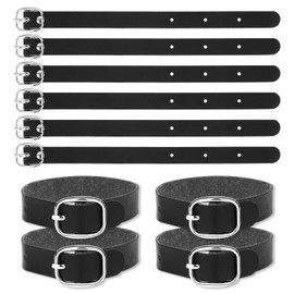 10pcs Black Adjustable Luggage Tag Strap Leather Luggage Labels Strap Replacement Belts with Metal Buckle Leather Name Strap Tag Holders for Suitcase