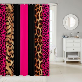 Feelyou Leopard Fur Print Shower Curtain for Kids Boys Girls Cheetah Bathroom Shower Curtain Set 72"x72" Animals Hot Pink Black Bath Curtain Decor Safari Kids Bathroom Accessories Zebra