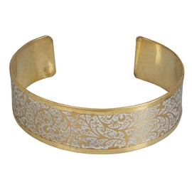 Touchstone NEW Indian Bollywood Handcrafted Exotic Etched Petals Motif Jaipur White Meenakari Enamel 0.75 Inch Light Weight Designer Jewelry Cuff Bracelet In Gold Tone For Women.