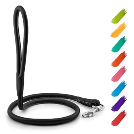 Correa de piel enrollada para perros pequeños, medianos y grandes, de 4 pies x 0.39 pulgadas, correa de cuero resistente para cachorros al aire libre, caminar, correr, entrenamiento, correas fuertes para perros de razas grandes (negro)