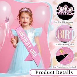 IGMaryBox Pink Rhinestone Birthday Crown Glitter Birthday Sash Set Tiara Sparkling Banner Party Favors