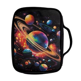 Coldinair Stellar Planets Bible Cover Case for Men Teen Kids Boys Carrying Book Case Church Bag Bible Protective Bag with Handle and Zippered Pocket Journaling Storage Organizer