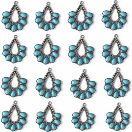 Spritewelry 50pcs Teardrop Turquoise Charms Large Tibetan Style Retro Pendants Big Fan Antique Silver Bohemian Dangle for Jewelry Necklace Bracelet Earring Making Crafts