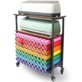 LOPASA Organization and Storage Rolling Cart Compatible with Cricut Machines, Craft Storage Organizer with Vinyl Roll Holder, Machine Stand Table, Craft Room Furniture Desk - 70 Roll