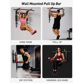 CRYSTAL FIT Multifunctional Wall Mounted Pull Up Bar, Chin Up Bar and Dip Station, Heavy Duty Steel Supports to 440 Lbs, Home Gym Workout Indoor Power Tower Set Training Equipment Fitness