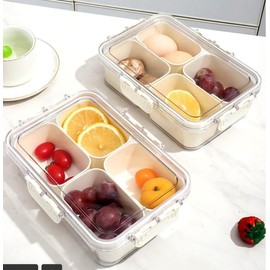 BEWITU Snackle Box Container 2-Pack - 4 Compartments Divided Serving Tray with Lids & Handles, lunch bento box for Adult Kids, Safe Snack Organizer for Candy/Fruits/Nuts for Travel & Party