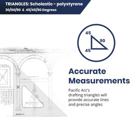 Pacific Arc's Scholastic Triangle - 6 inch - Clear - 45/90 Angle - Plain Edge - Polystyrene - Technical Drawing Tools, Drafting, Architect and Engineering.