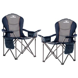 Tisetrail Camping Chairs, Oversized Padded Folding Camping Chair with Lumbar Back, Heavy Duty 500 lb Support Collapsible Chair with Cooler Bag Cup Holder for Outdoor Garden Beach Fishing, 2 Pack, Gry