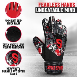 SYNA SPORTS Soccer Goalkeeper Gloves for Kids Boys Youth, Soccer Goalie Gloves 4MM Anti-Slip Resistant Latex Palm Double Wrist Support, All Weather Football Gloves (Red, 3)