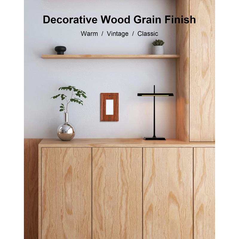 TREEWELL 4-Pack Decorator Outlet Cover Plate, Wood Grain Decorative Switch