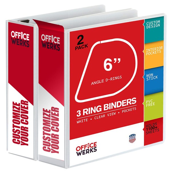 3 Ring Binder, 2 Pack of 6 Inch Capacity D