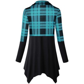 Cestyle Long Sleeves Tops for Women, Ladies Tunic Sweaters Relaxed Fit Pullover Loose Warm Swing Aline Dressy Fashion Pleated Cowl Neck Sweatshirts Blue Plaid Large