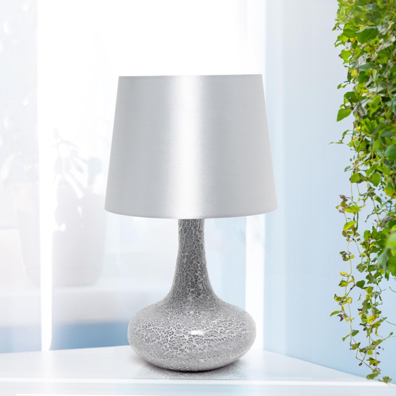 Simple Designs LT3039-GRY-LB 14.17" Mosaic Tiled Glass Genie Table Lamp