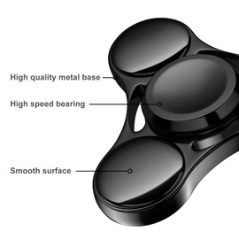 Aolcev Fidget Spinner Fidget Toy Hand Spinner Stainless Steel Metal 3-5 Minutes Fast Bearing Spins Hand Spinner Tri Finger Gyro Toy ADHD EDC Focus Anxiety Stress Relief Toys for Kids Women Men-Black