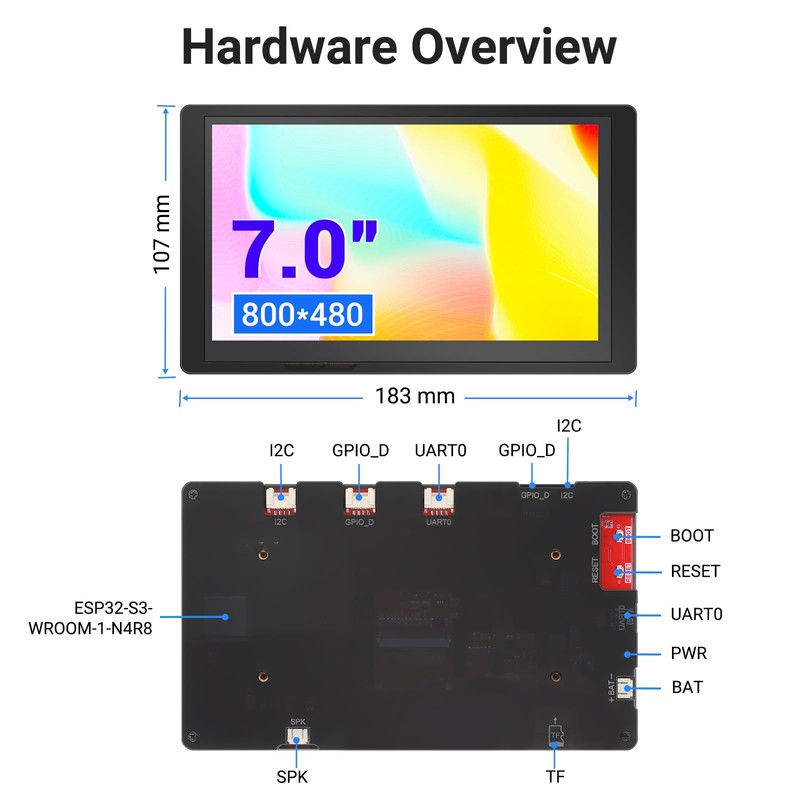 ELECROW ESP32 Display 800×480, 7 Inch HMI Basic ESP32 RGB