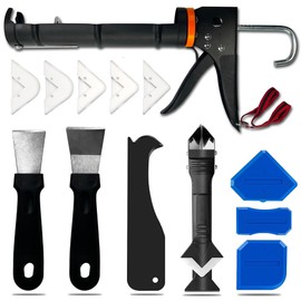 Rotatable Caulk Gun, Caulking Tool Kit and Caulk Remover,Sealant Finishing Tool Grout Scraper,Great Silicone Gun Tools for 10oz Caulk tubes, 8:1 Thrust Ratio