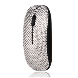 Luxury Bling Dazzle Jeweled Rhinestone Crystal Wireless Mouse for Computers and Laptops Office - Silver Crystal with Black Mouse