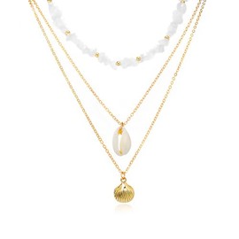 AllJunction Gold Conch Puka Shell Charm Layered Necklaces Dainty Ocean Sea Shells Pendant Choker Beachy Beach Seashell Stacked Necklace Vacation Jewelry for Women (Conch)