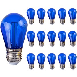 S14 LED Bulbs 2W Blue Replacement Bulb Outdoor String Light LED Filament Bulb Plastic Shatterproof Waterproof Decorative Blue Vintage Christmas Bulbs E26 E27 Base for Garden Patio Home Decor,15 Pack