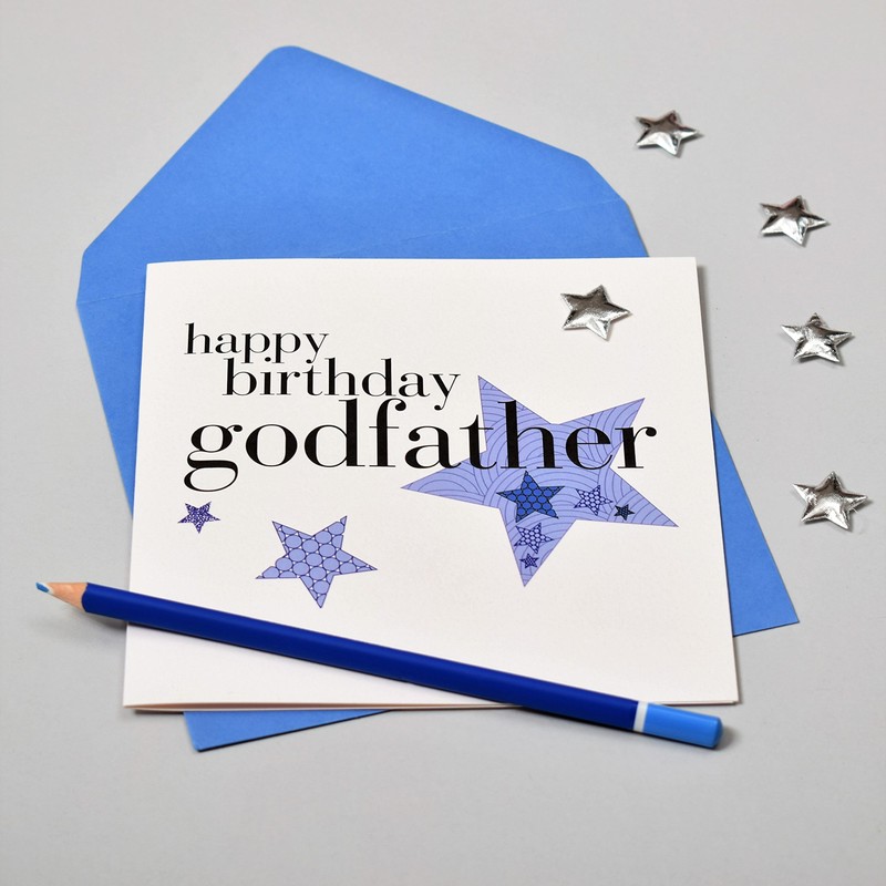 Claire Giles Hearts and Stars Happy Birthday Godfather Card,blue