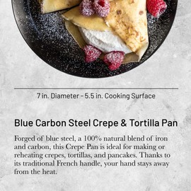 De Buyer Blue Carbon Steel Crepe & Tortilla Pan - 7” Diameter, 5.5” Cooking Surface - Ideal for Making & Reheating Crepes, Tortillas & Pancakes - PFAS, PFOA & PFOS Free - Made in France
