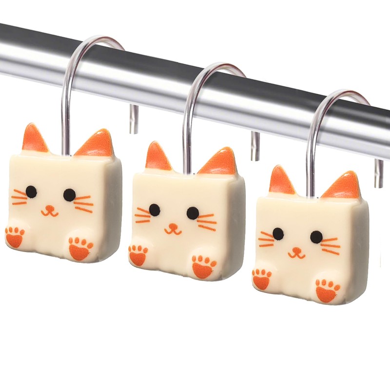 Cat Shower Curtain Hooks, Funny Animal Shower Curtain Hooks Rings