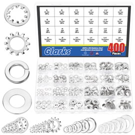 Glarks 400pcs #6#8#10 1/4" 5/16" 3/8" External and Internal Star Washing Machine and Split Lock Washing Machine with Flat Washing Machine Set, 304 Stainless Steel Star and Split Washing Machines