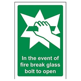 VSafety 23017AG-R"Break Glass Bolt To Open" Safe Condition General Sign, Rigid Plastic, Portrait, 100 mm x 150 mm, Green