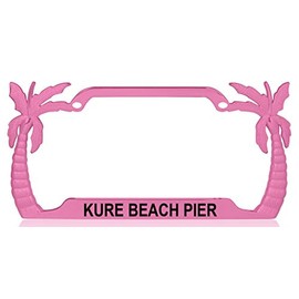 Custom Brother - Kure Beach PIER Palm Tree Design Quality Pink Metal Car SUV Truck License Plate Frame d42