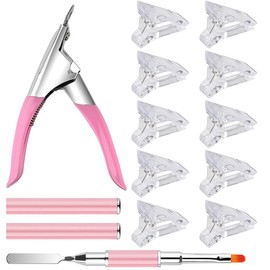 12pcs Gel Nail Extension Kit Nail Tip Clips, Nail Clips, 10 Acrylic Nail Tip Clips, 1 Nail Tip Cutter, 1 Poly Gel Brush, Nail Art Brush