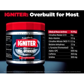 Biotest Igniter - The Overbuilt Pre-Workout - 20/40 Servings, CherryBerry - Motivation Switch & Cognitive Energy