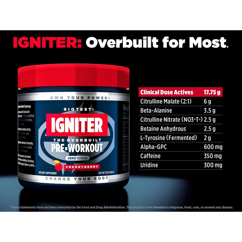 Biotest Igniter - The Overbuilt Pre-Workout - 20/40 Servings, CherryBerry