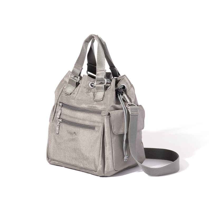 Baggallini Women's Modern Everywhere Drawstring Bag, Sterling Shimmer, One Size,