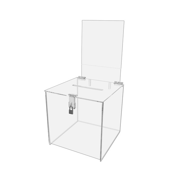 Marketing Holders Ballot Box or Suggestion Box 10" W x 10" H Clear Comment Contest Locking Cube with Header