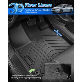 Odyssey Floor Mats & Cargo Liner Fit for Honda Odyssey 2018-2024 2025, All Weather Floor Liner and Trunk Mat for Odyssey Accessories, Heavy Duty TPE Black