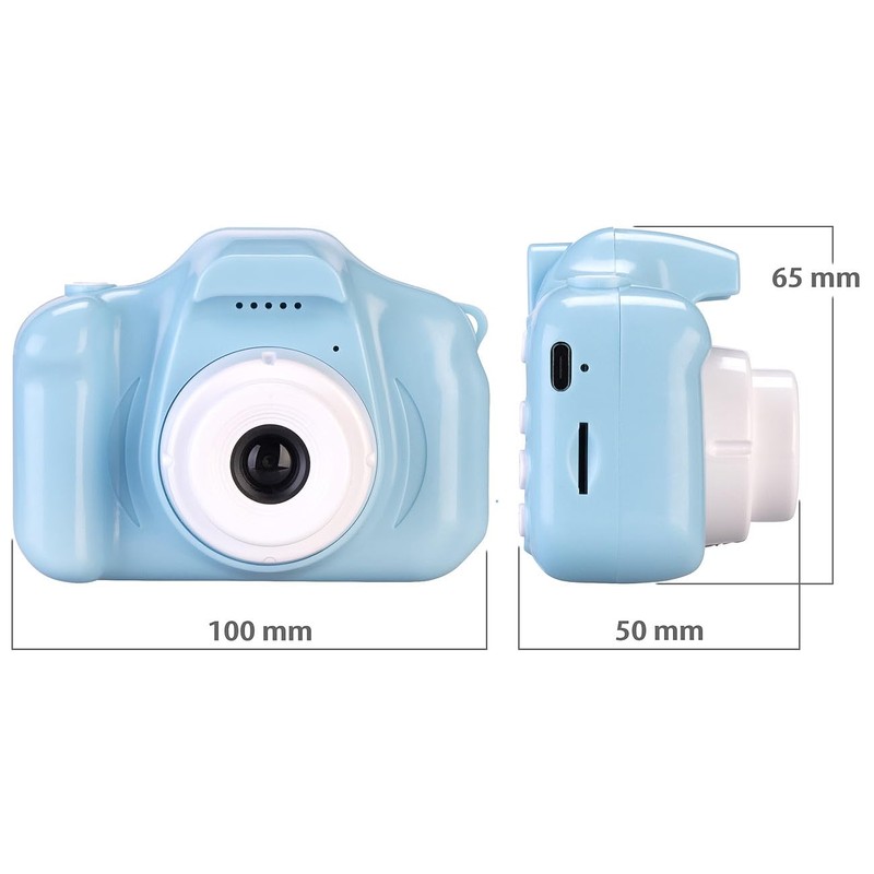 Playtastic Selfie-Kinderkamera, 2''-IPS-Display, 1080p, USB-C, Weltall-Hülle blau